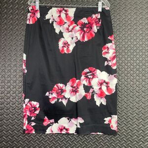 Essentials by Sioni Black Pink Floral Pattern Elegant Casual Women Skirt Sz‎ 12